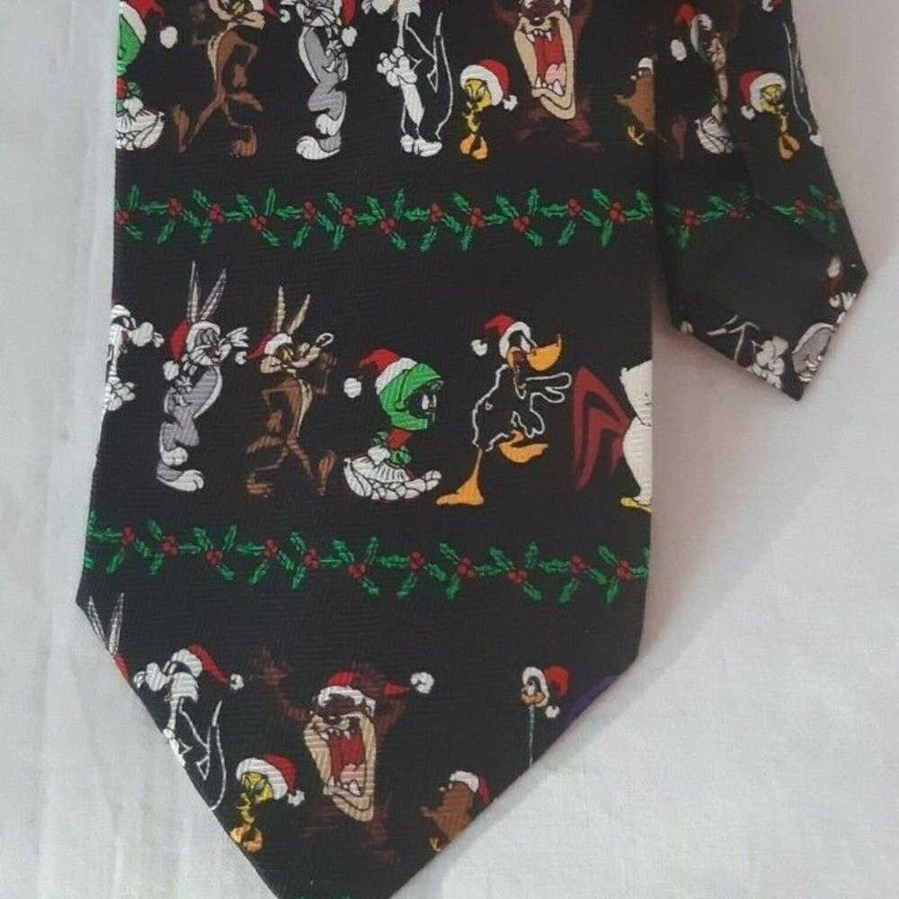 VTG 1997 LOONEY TUNES BUGS BUNNY Tweety TAZ Leghorn Daffy Coyote Christmas Tie